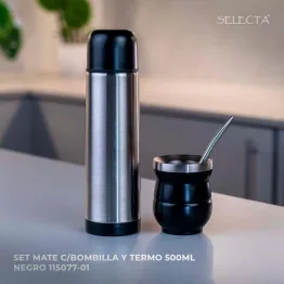 SET MATE SELECTA C/BOMBILLA Y TERMO 500ML NEGRO