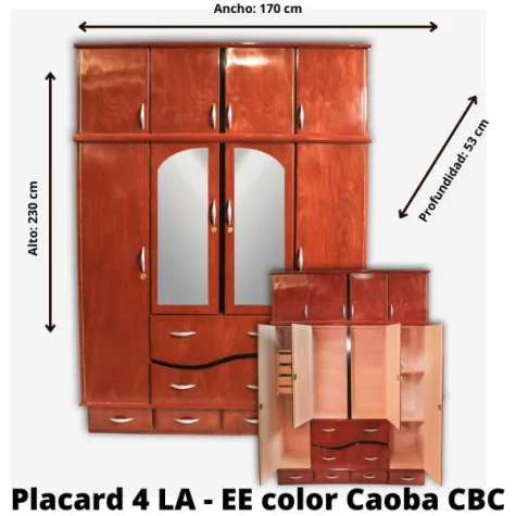 ROPERO PLACARD 4P LINEA LA EE CAOBA TABACO 230*170*53