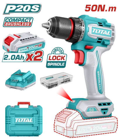 TALADRO TOTAL ATORN A BATERIA 20V 50NM 2BAT