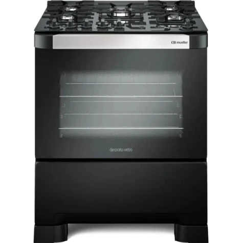 COCINA A GAZ 5H MUELLER DECORATTO VETRO GOURMET NEGRO