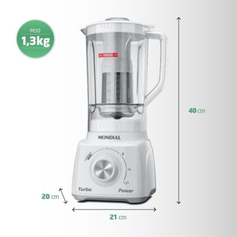 LICUADORA MONDIAL TURBO POWER 550W WHITE BLANCO